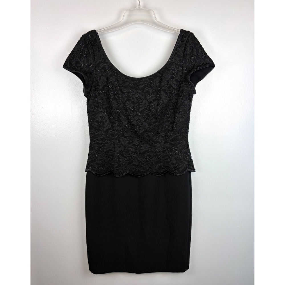 KIR Black Beaded Lace Faux Two Piece Cocktail Dress Sz 10 Mother of‎ Bride Party
